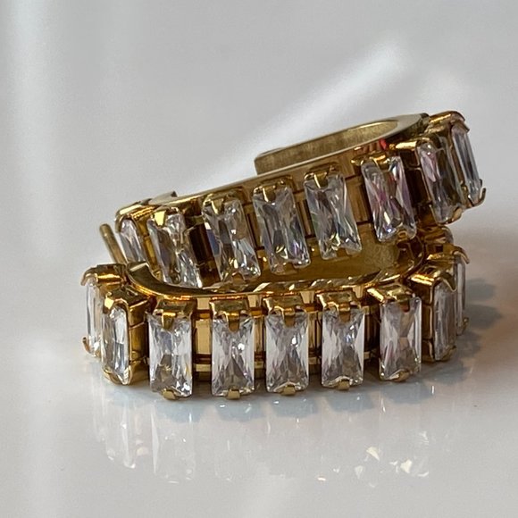 White Baguette Cubic Zirconia Stainless Steel Earrings - Picture 2 of 11